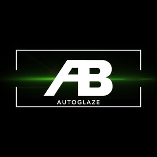 AutoGlaze logo featuring white AB letters with green light effect on black background
